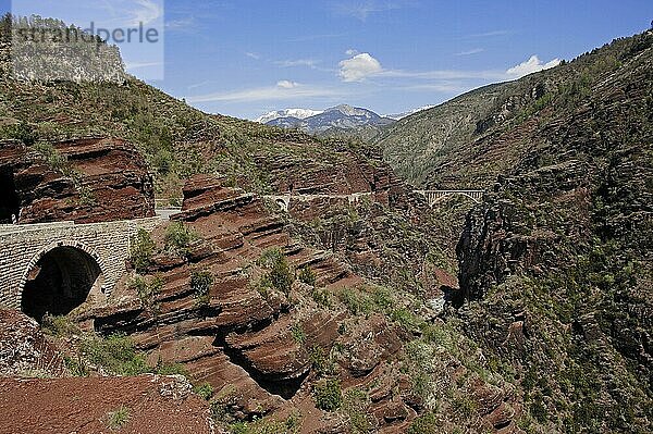 Brücke Pont de la Mariee und Schlucht Gorges de Daluis  Alpes-Maritimes  Provence-Alpes-Cote d'Azur  Südfrankreich  Daluis-Schlucht