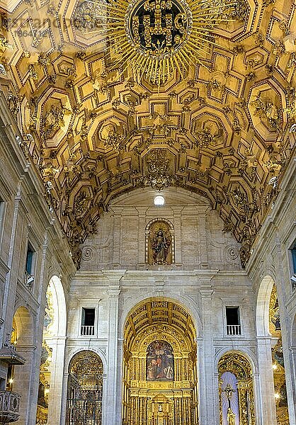 Innenraum einer historischen Barockkirche in Salvador  Bahia  reich verziert mit vergoldeten Wänden und Altar  Brasilien  Südamerika