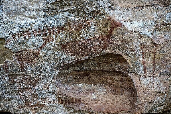Felsmalerei in Pedra Furada  Unesco Stätte Serra da Capivara National Park  Piaui  Brasilien  Südamerika