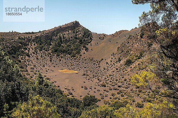 Der Vulkan Fireba im Park La Llania auf El Hierro  Kanarische Inseln. Neben El Brezal der feuchte Wald
