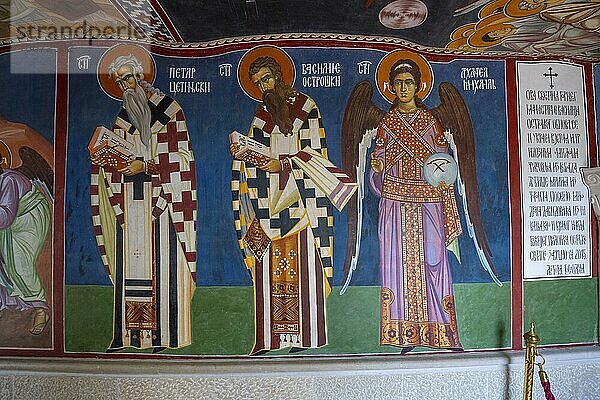 Historische Fresken aus dem 17. Jahrhundert  Serbisch-Orthodoxes Kloster Ostrog  oberes Gebäude  Provinz Danilovgrad  Montenegro  Europa