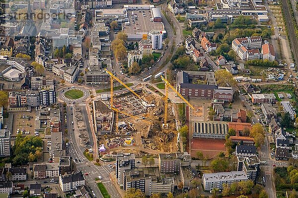Luftbild der Baustelle neues Einkaufszentrum Herten-Forum Herten Mitte an der Kaiser Straße. Nordrhein-Westfalen  Deutschland  Europa