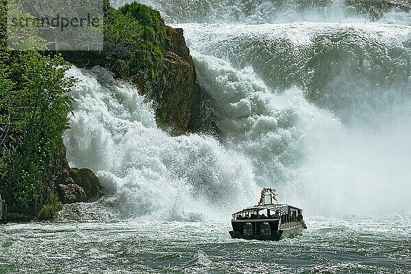Rheinfall bei Schaffhausen  Wasserfall mit Ausflugsschiff  Laufen-Uhwiesen am Rheinfall  Kanton Zürich  Schweiz  Europa