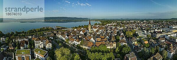 Luftbild-Panorama von der Stadt Radolfzell am Bodensee  Landkreis Konstanz  Baden-Württemberg  Deutschland  Europa