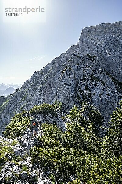Bergsteiger am Mannlsteig  Klettersteig am Hohen Göll  Berglandschaft  Berchtesgadener Alpen  Berchtesgadener Land  Bayern  Deutschland  Europa
