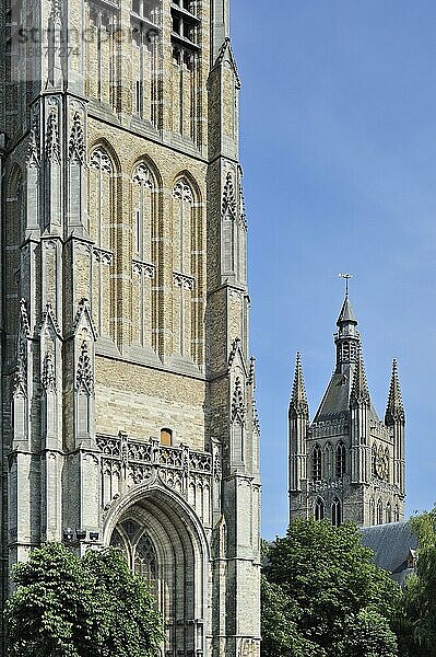 Die Sankt Martins Kathedrale und die Tuchhalle mit Glockenturm in Ypern  Belgien  Europa