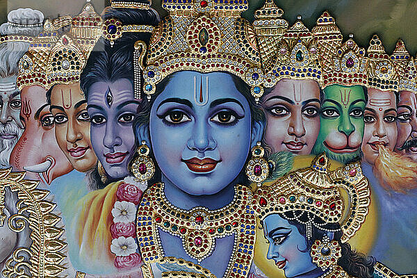 Sri Krishnan Hindu-Tempel  blauhäutiger Krishna  die hinduistische Gottheit der Liebe und des Mitgefühls  Singapur  Südostasien  Asien
