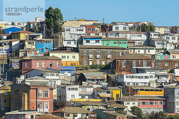 Bunte Häuser von Valparaiso  Valparaiso  Provinz Valparaiso  Region Valparaiso  Chile  Südamerika