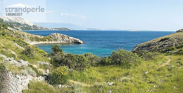 Zerklüftete Küste  Bucht bei Stara Baska  Karstberge  Insel Krk  Kvarner Bucht  Kroatien  Europa