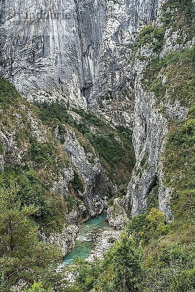 Fluss Verdon und Beginn des Sentier Martel am Couloir Samson in den Gorges du Verdon  Schlucht des Verdon  Provence Alpes Côte d'Azur  Frankreich  Europa