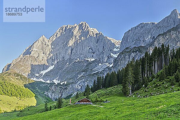 Riedingalm mit Hochkönig  blauer Himmel  Riedingtal  Mühlbach am Hochkönig  Pongau  Salzburg  Österreich  Europa