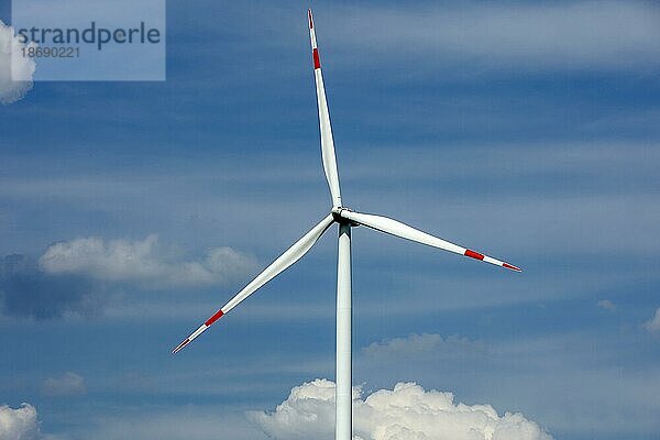 Ein Windrad im Sommer ragt in den Himmel in Luckau  27.07.2021.  Luckau  Brandenburg  Deutschland  Europa