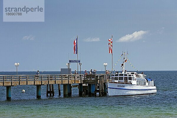 Touristenboot an der Haffkruger Anlegestelle  Scharbeutz  Schleswig Holstein  Deutschland  Europa