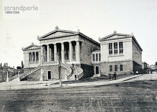 Nationalbibliothek in Athen  um 1880  Griechenland  Historisch  digital restaurierte Reproduktion von einer Vorlage aus dem 19. Jahrhundert  Europa