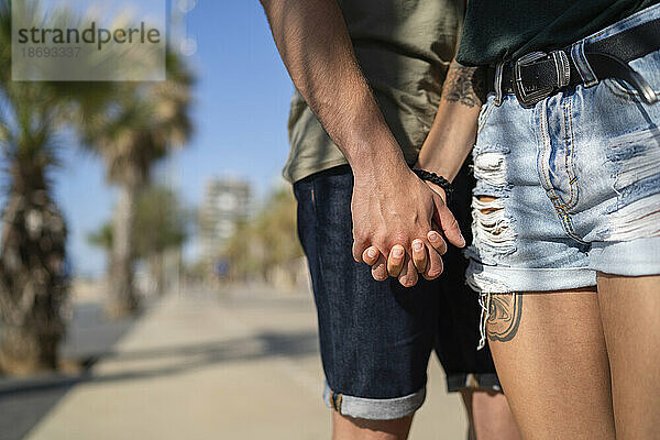 Young couple holding hands at beach