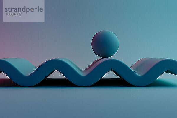 3D render of sphere on undulating surface