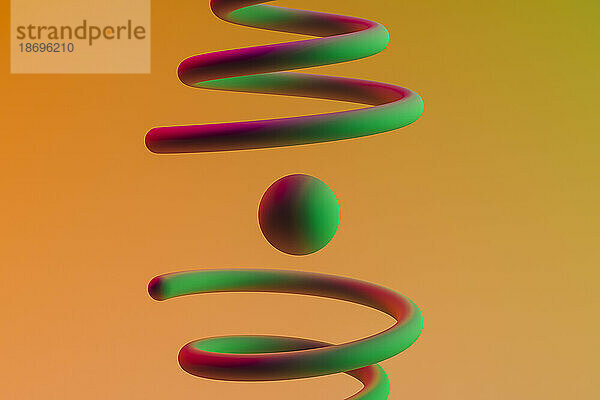3D-Darstellung einer grünen Kugel  die zwischen zwei Spiralen schwebt