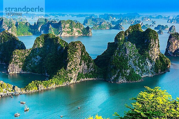 Panoramablick auf die Ha Long Bay  Vietnam  Asien