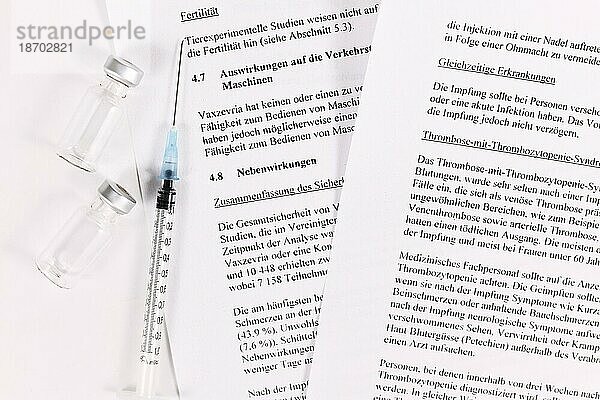 Unerwünschte Wirkungen und Nebenwirkungen des Covid19impfstoffs Vaxzevria von AstraZeneca in der deutschen Packungsbeilage aufgeführt  Deutschland  Europa