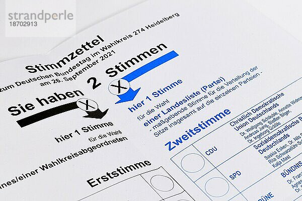 Stimmzettel für die Bundestagswahl  Deutschland  Europa