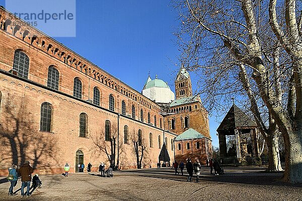 Seite des berühmten römisch katholischen Doms zu Speyer  einem bedeutenden Denkmal der romanischen Kunst im Deutschen Reich  Speyer  Deutschland  Europa