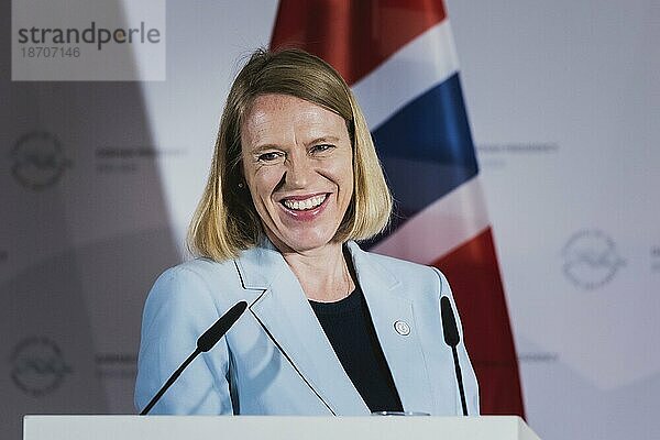 Anniken Huitfeldt  Außenministerin von Norwegen  aufgenommen bei einer Pressekonferenz nach dem Treffen der Aussenministerinnen und Außenminister des Ostseerates in Wismar  02.06.2023.  Wismar  Germany