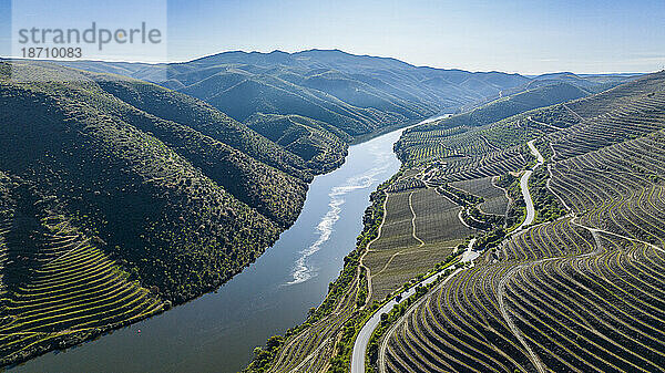 Luftaufnahme der Felskunststätte  UNESCO-Weltkulturerbe  Vale de Coa  Portugal  Europa