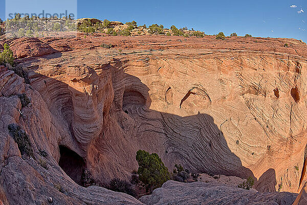 Höhlen in den Felswänden  die den alten Anasazi-Indianern zur Aufbewahrung von Lebensmitteln dienten  Canyon De Chelly National Monument  Arizona  Vereinigte Staaten von Amerika  Nordamerika