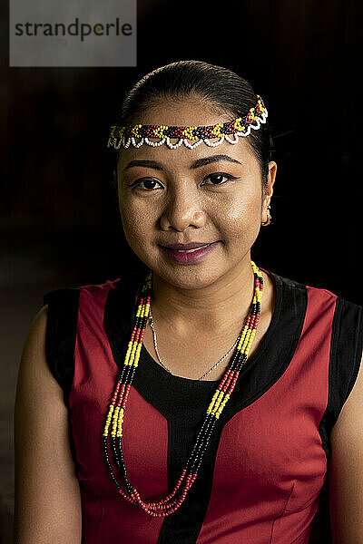 Portrait of Stephanie  Sarawak Cultural Village  Santubong  Sarawak  Borneo  Malaysia  Southeast Asia  Asia