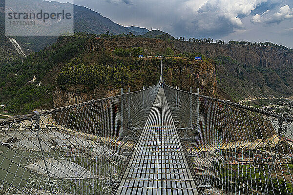 Hanging Bridge of Pokhara over the Bhalam River  Pokhara  Nepal  Asia