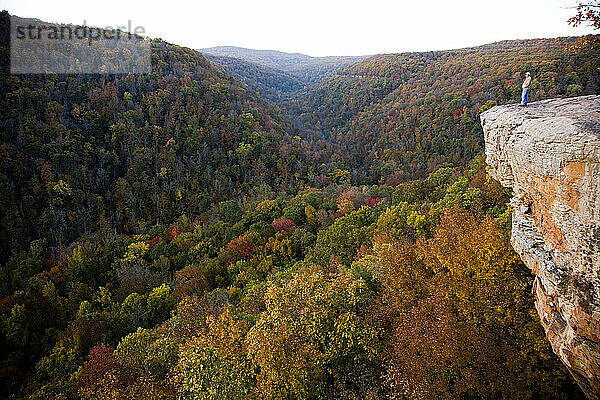 Dame steht auf einem Aussichtspunkt  Devil's Den State Park  Arkansas.