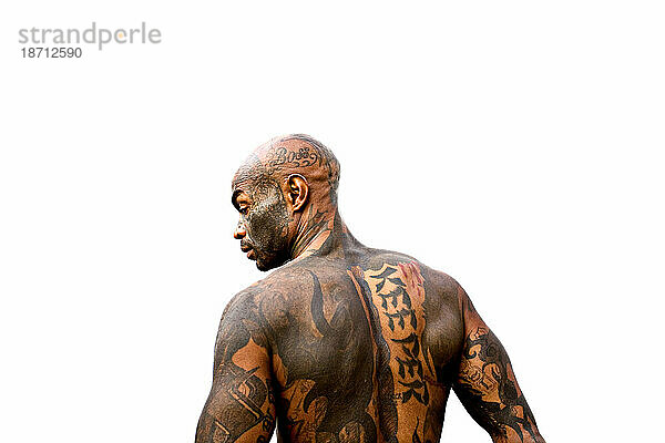 Portrait of a Tattooed man in Los Angeles.