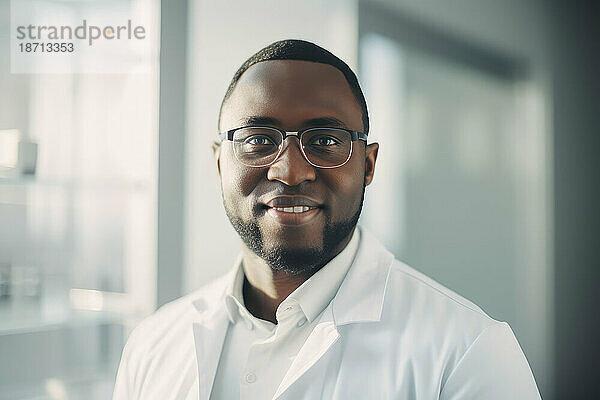 Young african male scientific in laboratory. Generative AI.