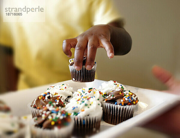 Ein Junge nimmt einen Cupcake von einer Platte  Nashville  Tennessee.