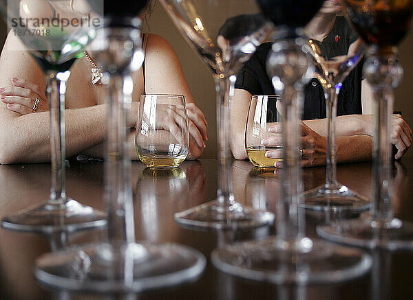 Zwei Frauen trinken Wein und hängen an der Bar in Nashville  Tennessee.