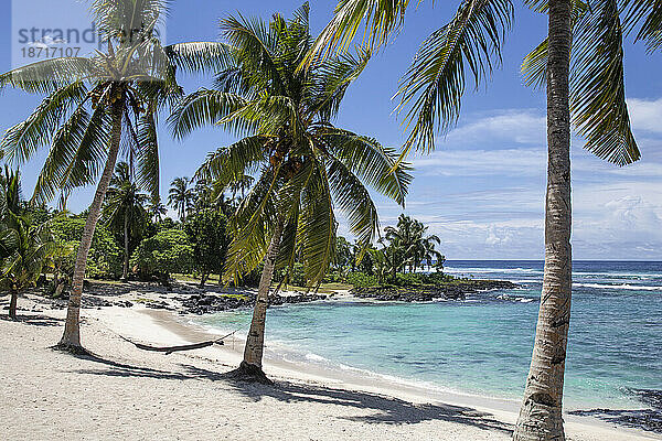 Palmen und Hängematte am weißen Sandstrand  Matareva  Samoa