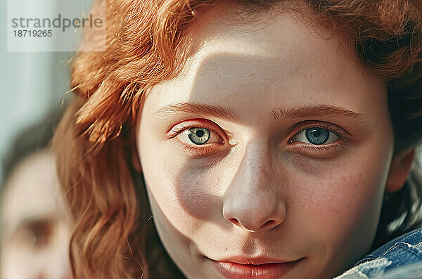 Porträt einer lächelnden rothaarigen Teenagerin. Generative KI