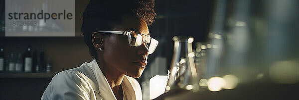 Junge afrikanische Wissenschaftlerin bei der Arbeit im Labor. Generative KI.