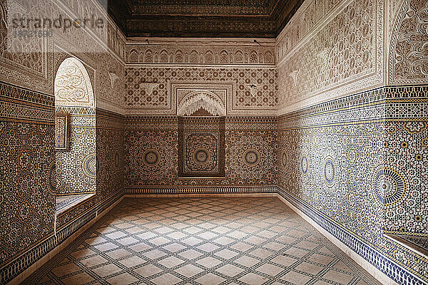 The ornate mosaic interior of the ancient Kasbah in Telouet  Morocco
