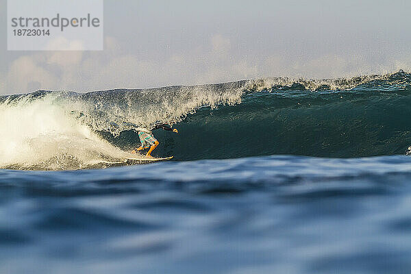 Surfer reitet in der Welle  Lakey Peak  Zentral-Sumbawa  Indonesien