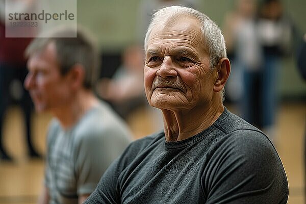 Älterer Mann genießt seine Freizeit in einem Fitnessstudio. Generative KI