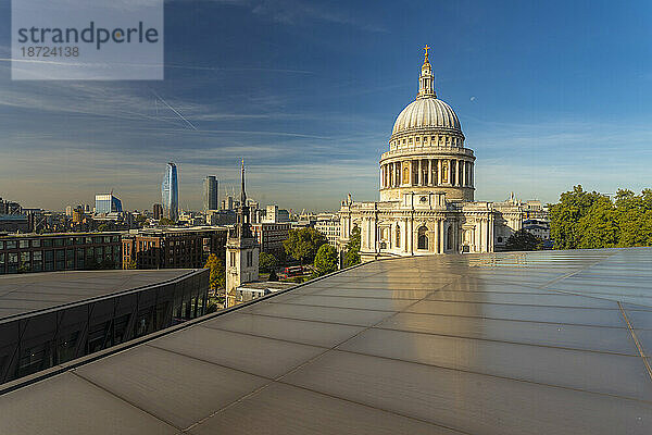 Blick auf die Kuppel von St. Pauls und die Skyline von London im Hintergrund