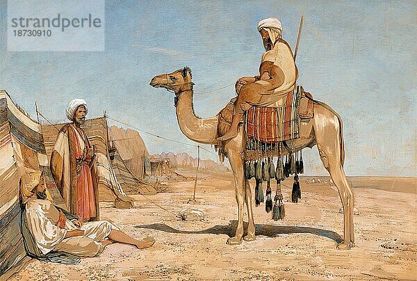 Ein Beduinenlager  beduinische Araber  ca 1850  Gemälde von John Frederick Lewis  Historisch  digital restaurierte Reproduktion von einer Vorlage aus dem 19. Jahrhundert