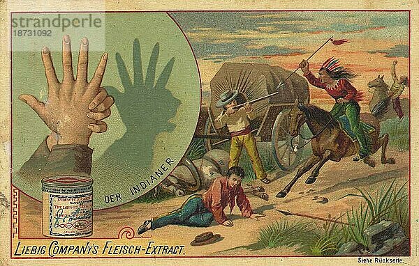 Indianer  digital restaurierte Reproduktion eines gemeinfreien Sammelbildes von ca 1900  Liebig Bilderserie Handschatten  Schattenspiele (1892)