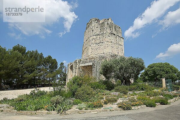 Antikes römisches Denkmal und Turm Tour Magne  Jardins de la Fontaine  Bollwerk  historische  Stadtbefestigung  Nîmes  Gard  Provence  Frankreich  Europa