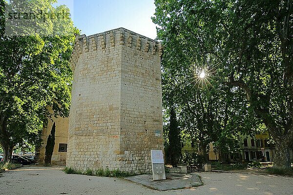 Historischer Wehrturm Tour de la Roquette im Gegenlicht  Stadtbefestigung  Arles  Bouches-du-Rhône  Camargue  Provence  Frankreich  Europa