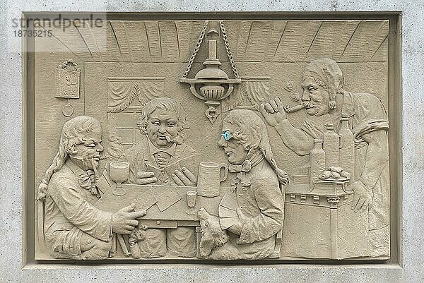 Sandsteinrelief  Die gute alte Zeit  um 1912  Altstadt  Rheinstrasse  Koblenz  Rheiunland-Pfalz  Deutschland  Europa