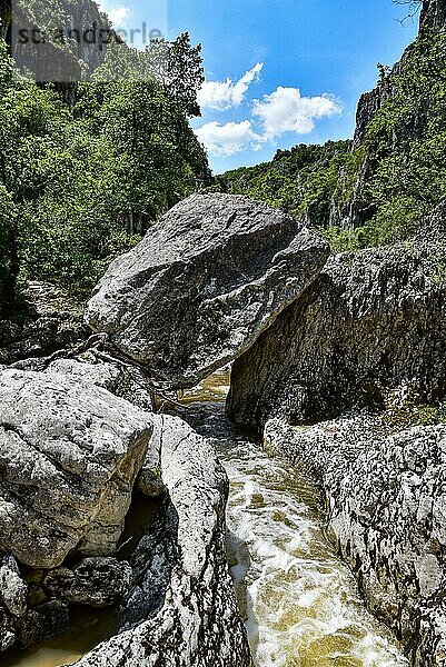 Die Schlucht des Flusses Calavon beim Dorf Oppedettes im Naturpark Luberon  in der Provence  in der Region Provence-Alpes-Côte d'Azur  im Département Alpes-de-Hautes-Provence  Frankreich  Europa