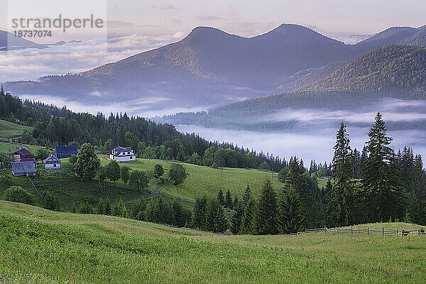 Ukraine  Region Iwano-Frankiwsk  Bezirk Werchowyna  Dorf Dsembronja  hügelige Landschaft in den Karpaten