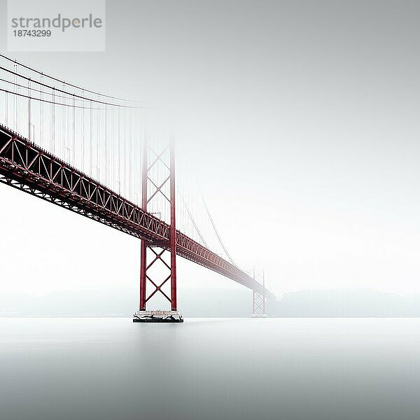 Minimalistische Langzeitbelichtung der kleinen Schwester der Golden Gate Bridge. Die Brücke Ponte 25 de Abril über den Fluss Tejo in Lissabon  Portugal  Europa